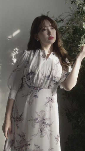 [Shipped in late April][pearl white]French Bouquet Puff Sleeve Dress