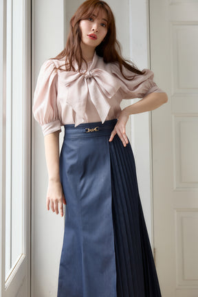 Pleated Denim-Effect Bit Skirt
