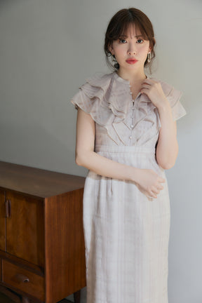 Split Ruffled Check Organza Dress