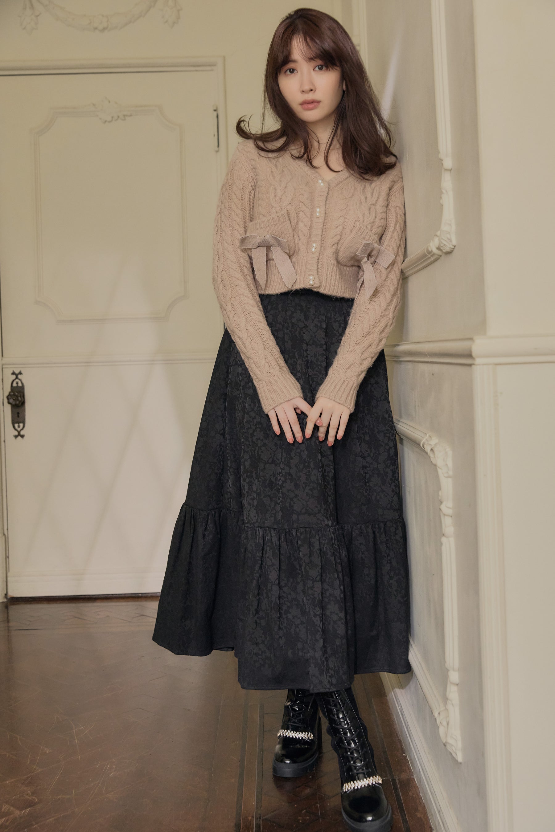 週末限定値下げFloral Jacquard Volume Skirt-