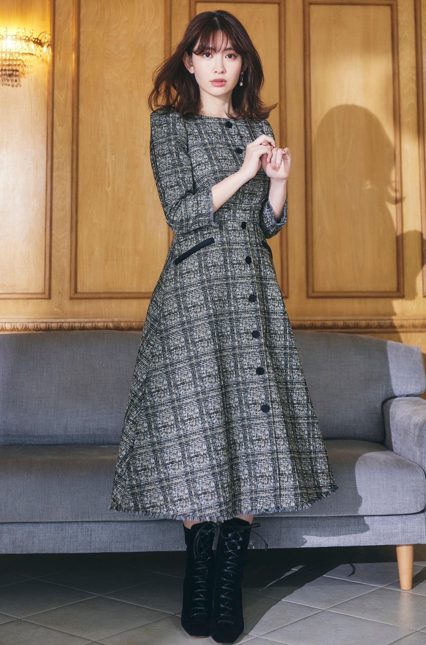Summer Tweed Midi Dress(W×B)
