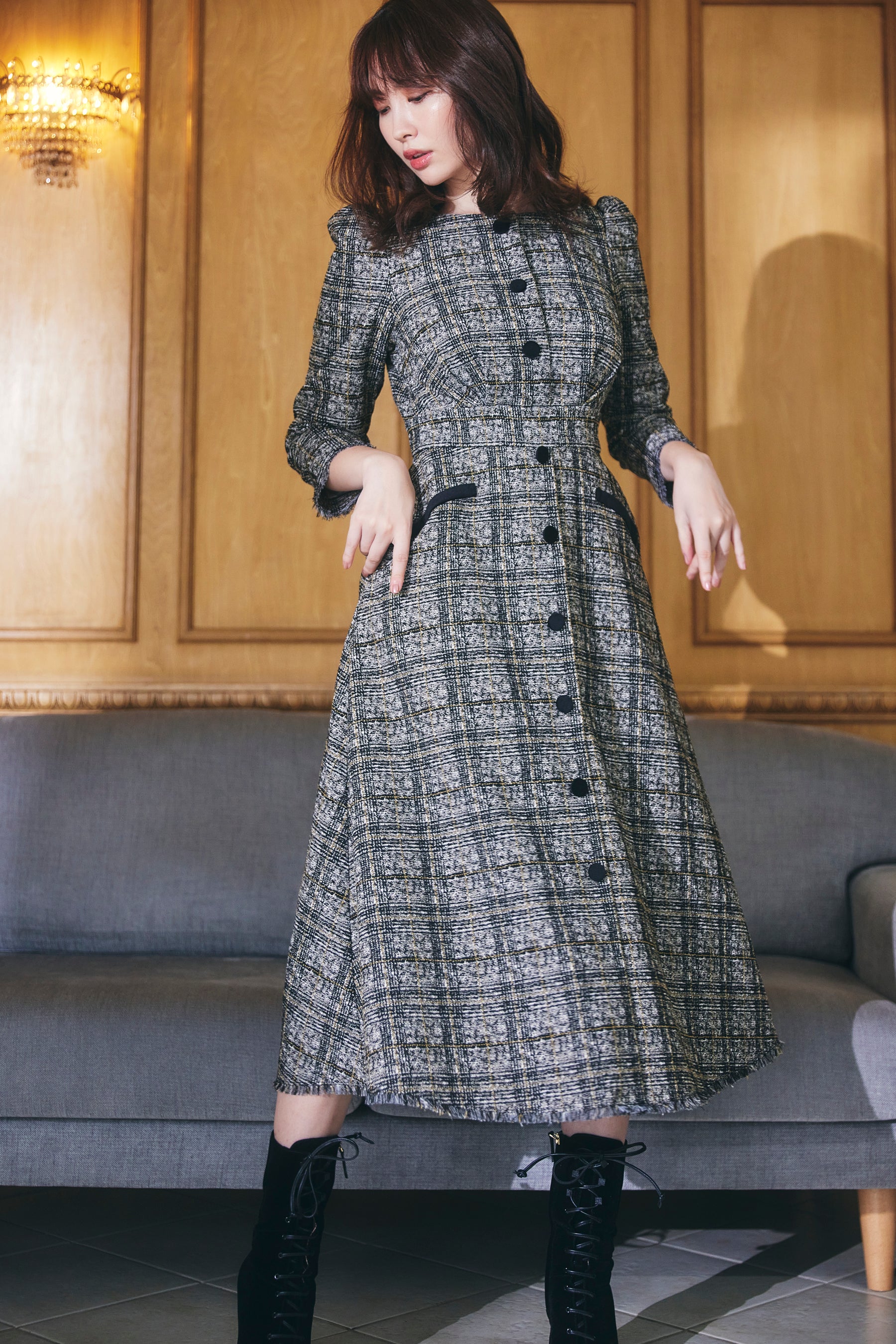 n様専用 Her lip to Classic Tweed Midi Dress-