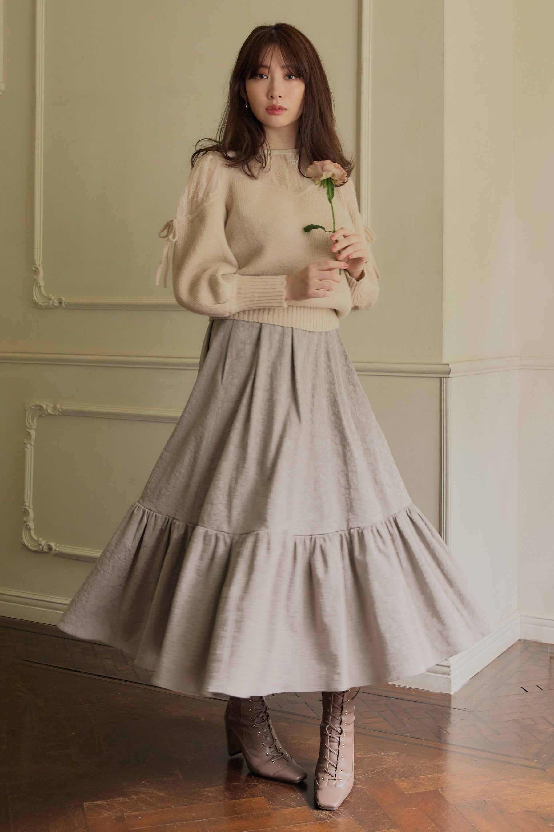 Floral Jacquard Volume Skirt