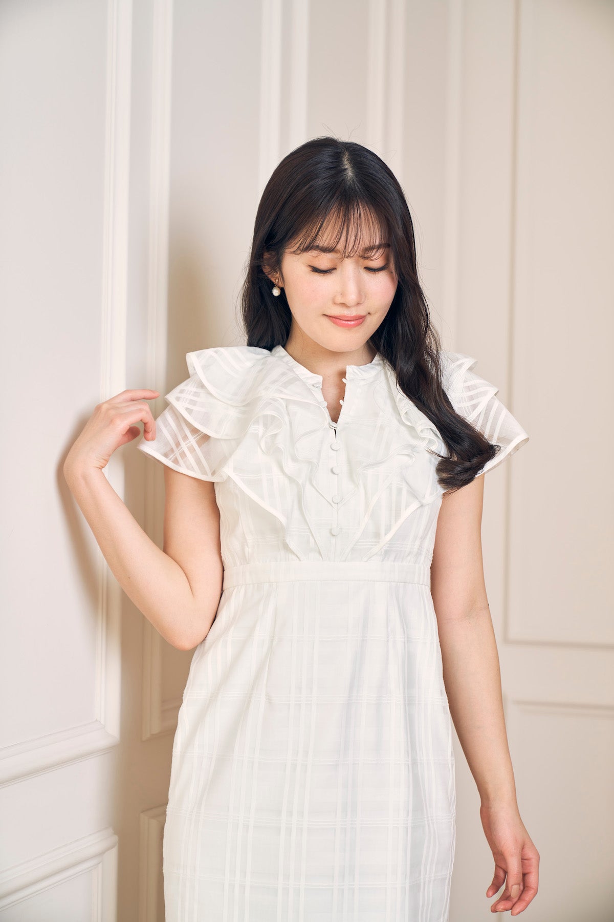 Split Ruffled Check Organza Dress