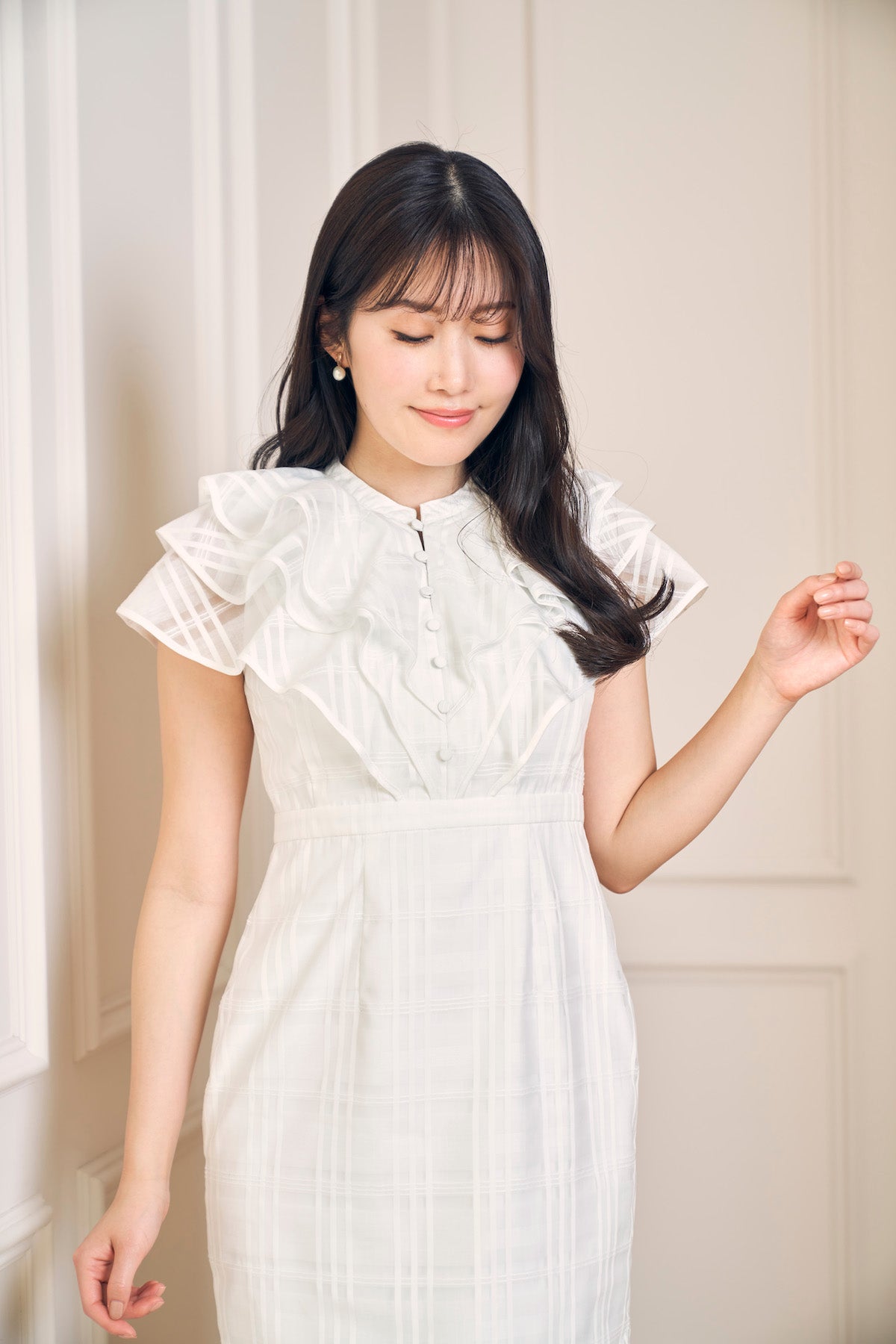 完売◇Split Ruffled Check Organza Dress/S - ロングワンピース