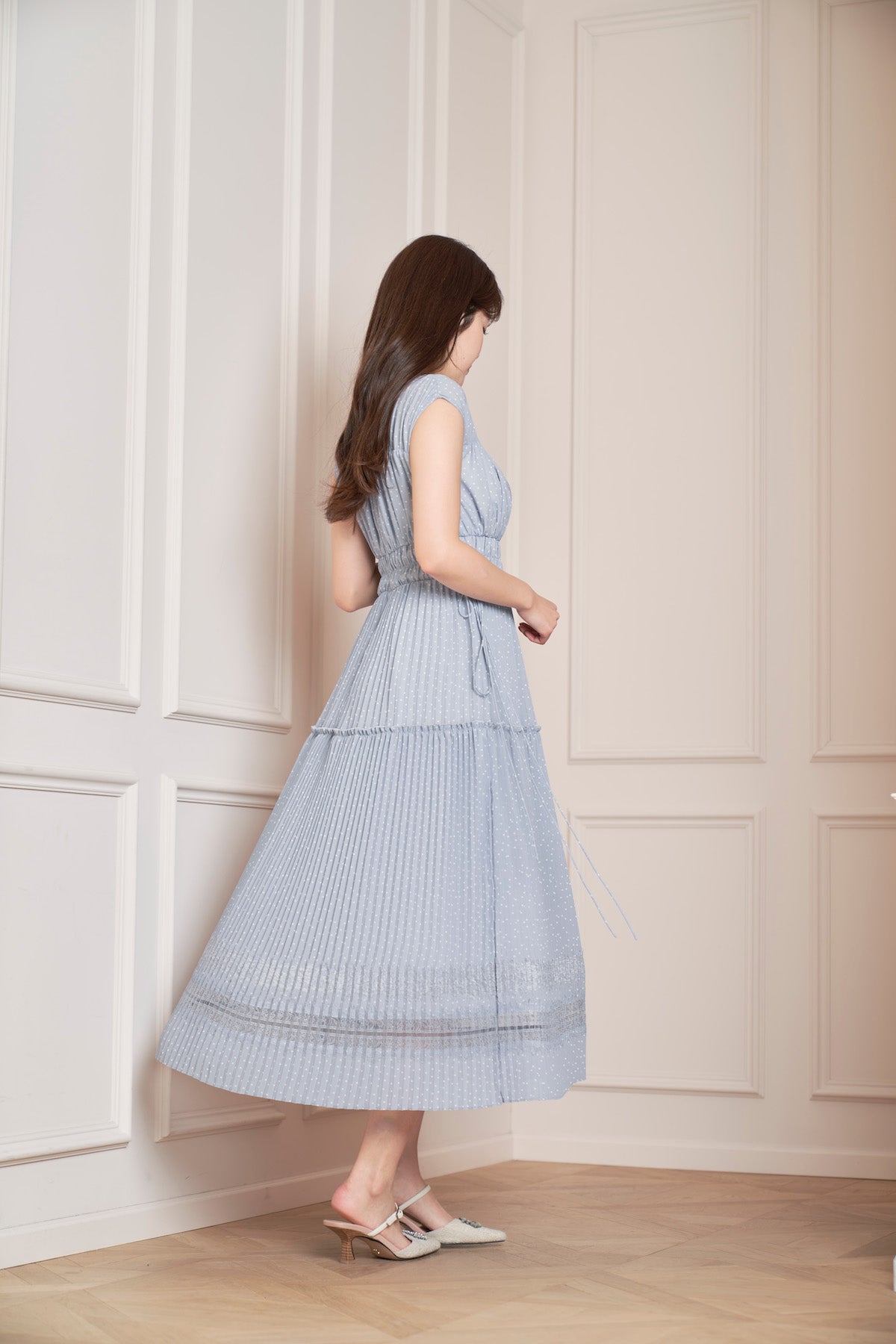 Pin Dot Pleated Long Dress | tradexautomotive.com