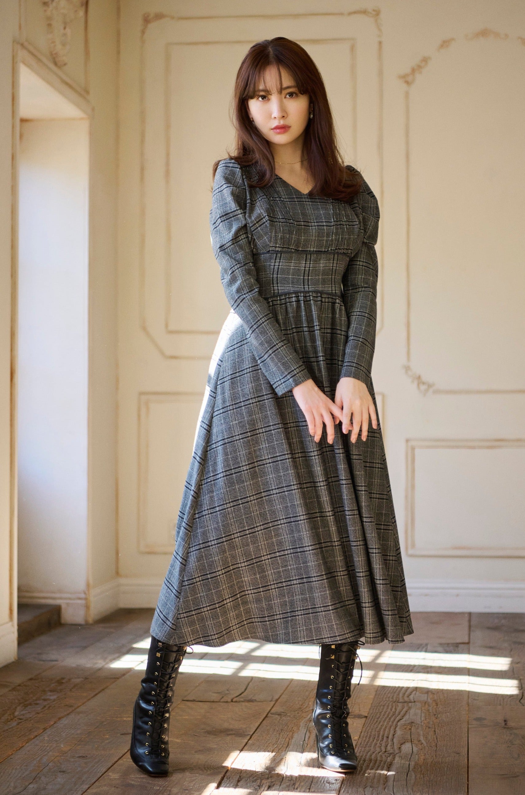 herlipto Galliera Plaid Long Dress-