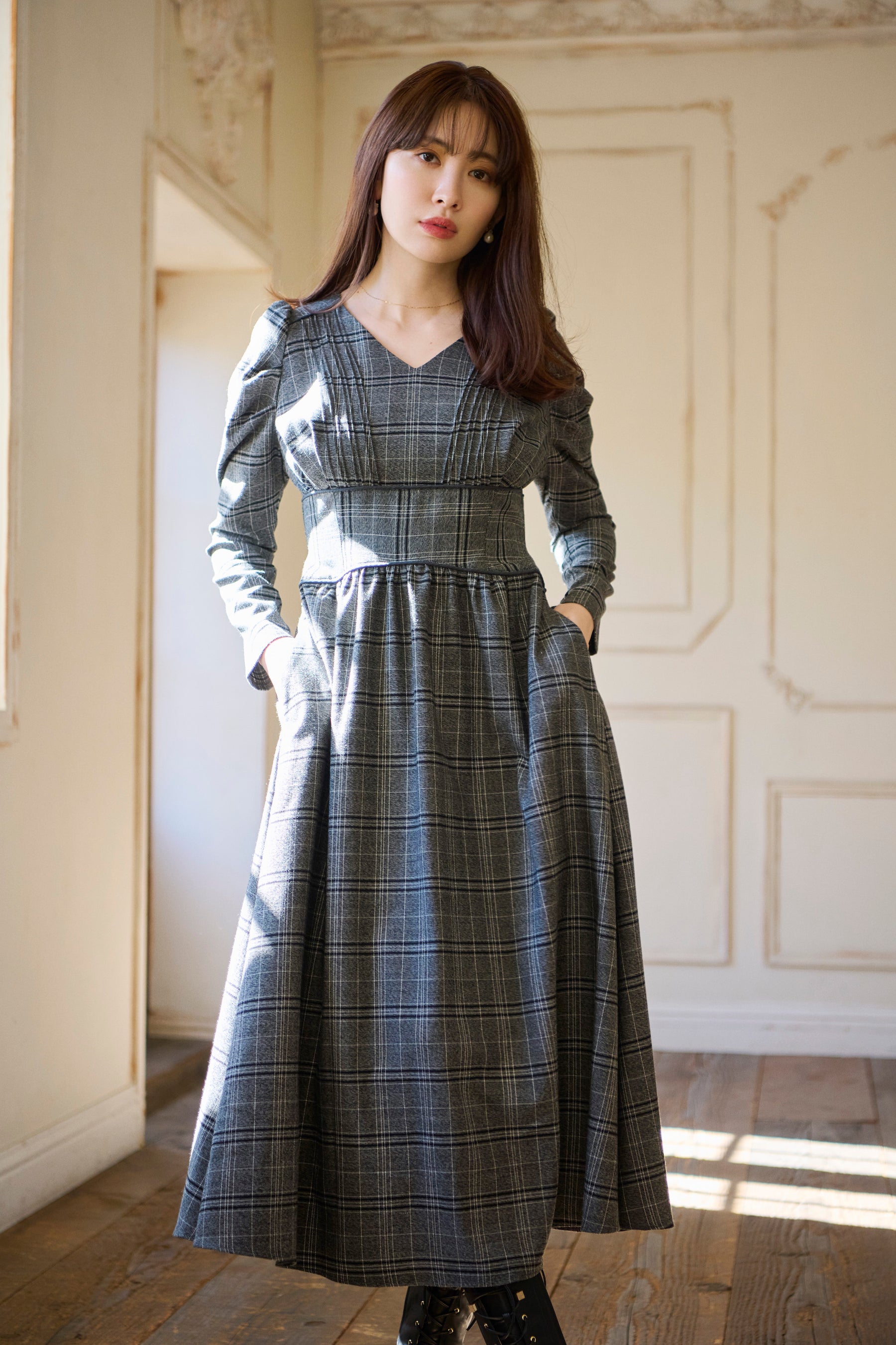 herlipto Galliera Plaid Long Dress-