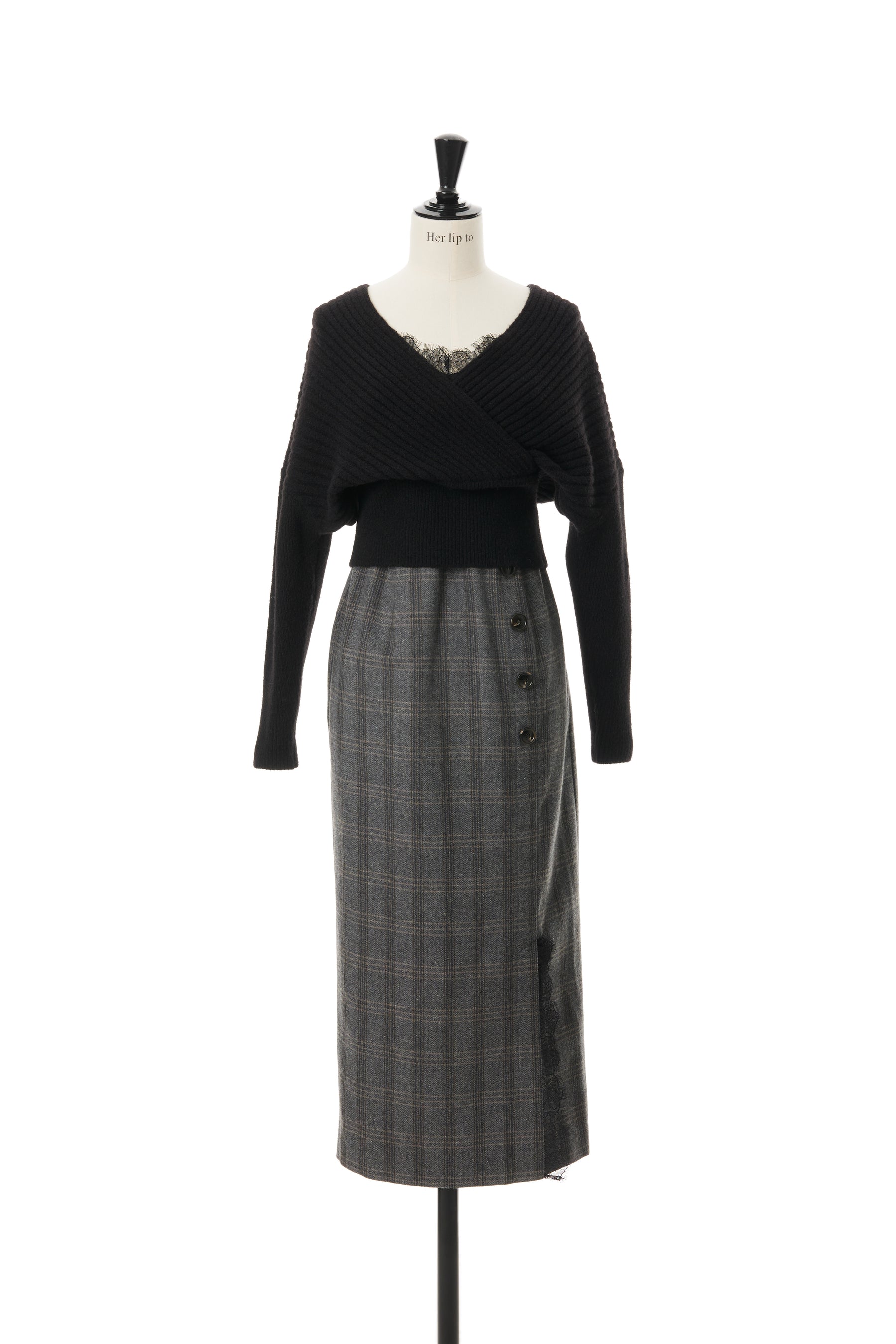 小嶋陽菜HLT Orsay Plaid Skirt Set Black - ロングスカート