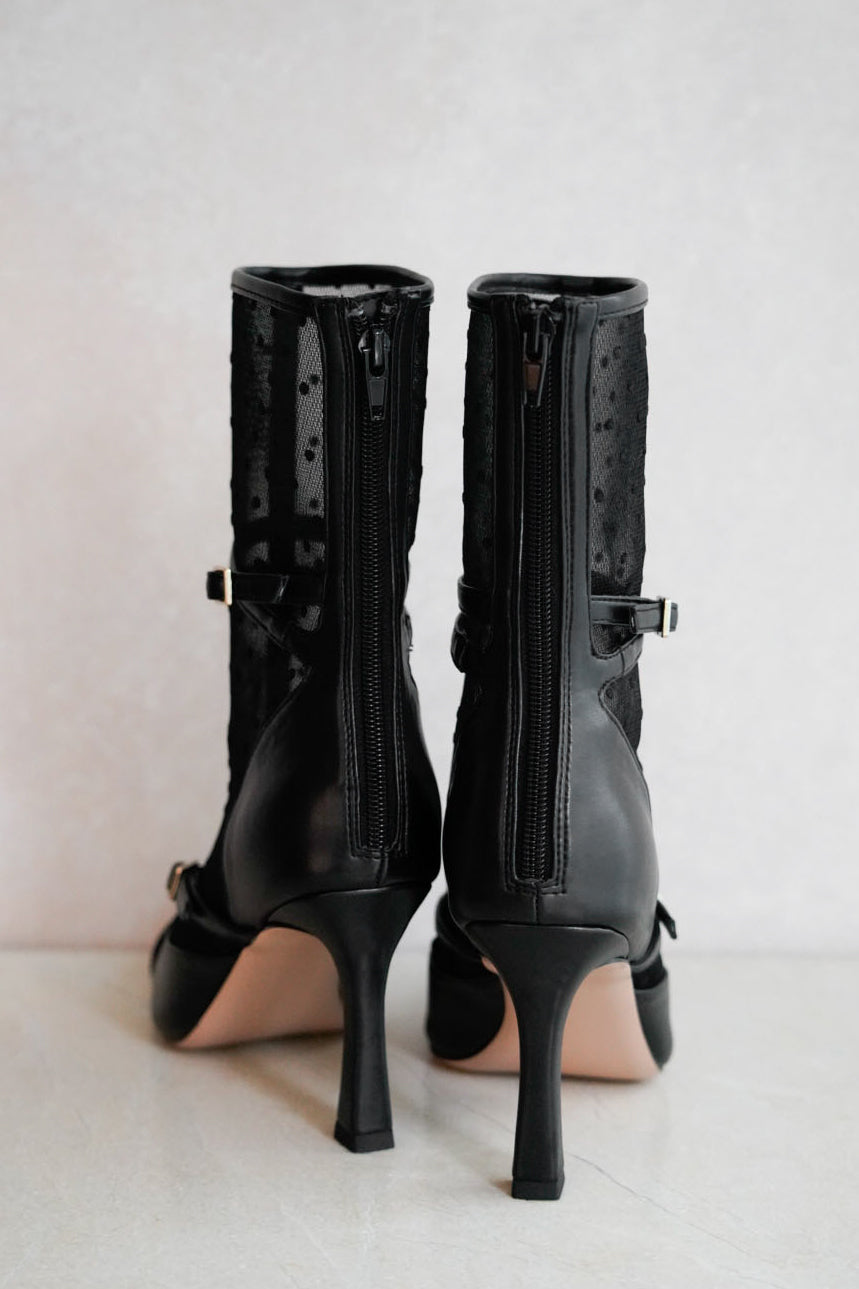 ナイロン合成皮革ハーリップトゥ Double Belt Ankle Boots ブーツ ドットS