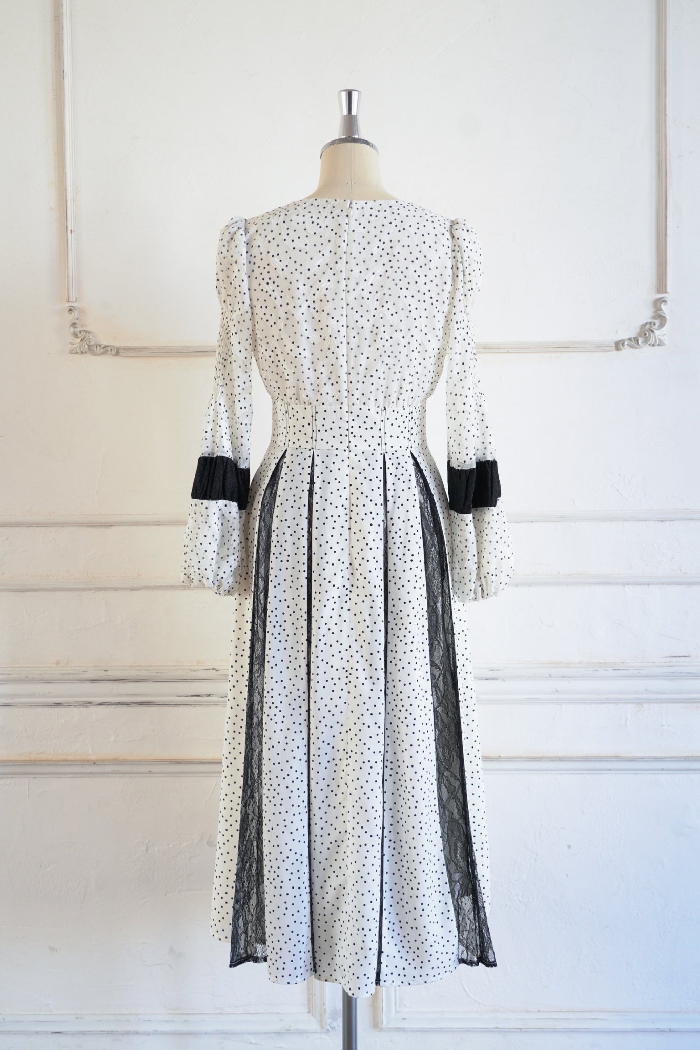 Lace-trimmed Pin Dot Dress