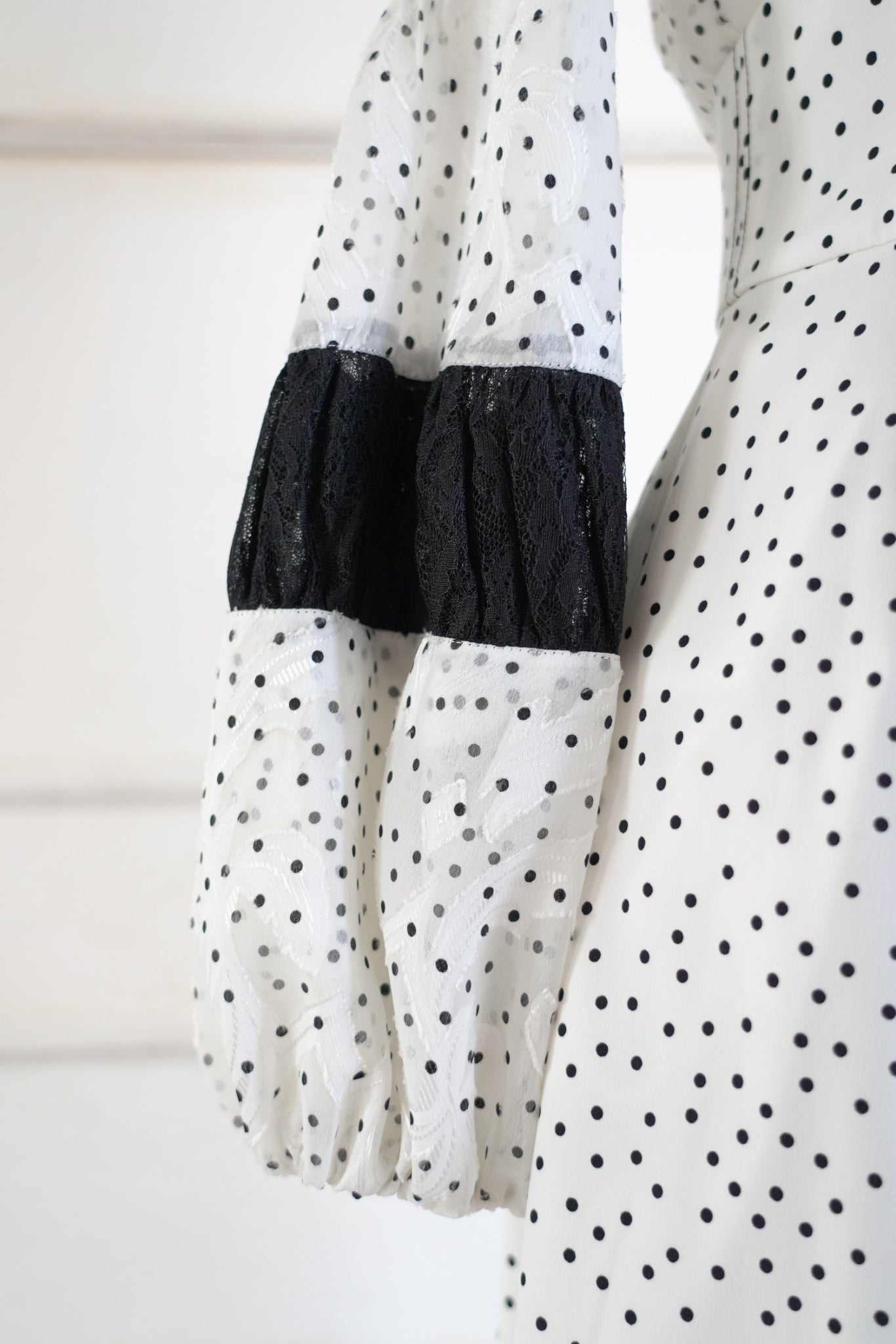 Lace-Trimmed Pin Dot Dress BLACK Sサイズ