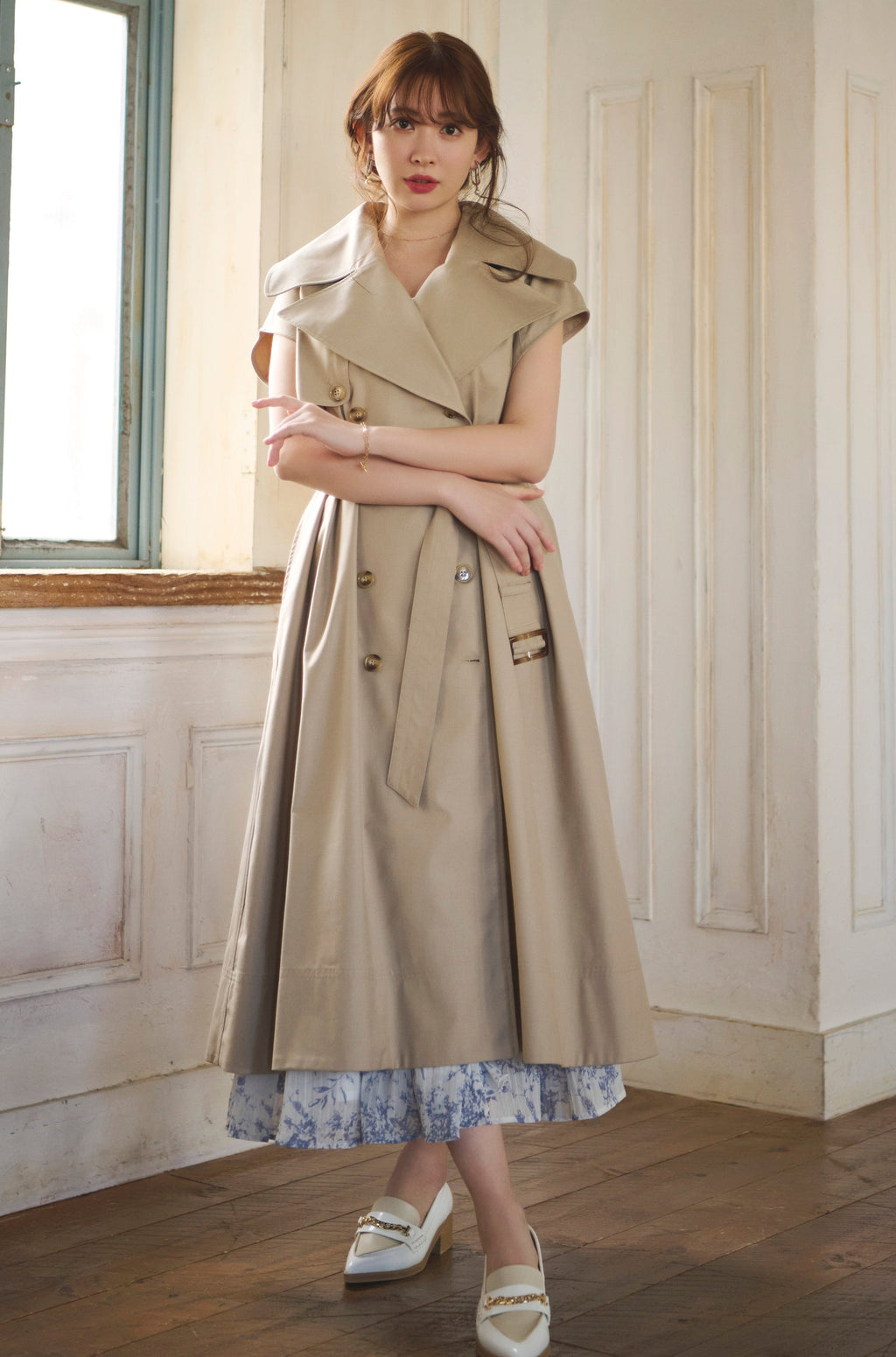 Sleeveless Twill Trench Dress