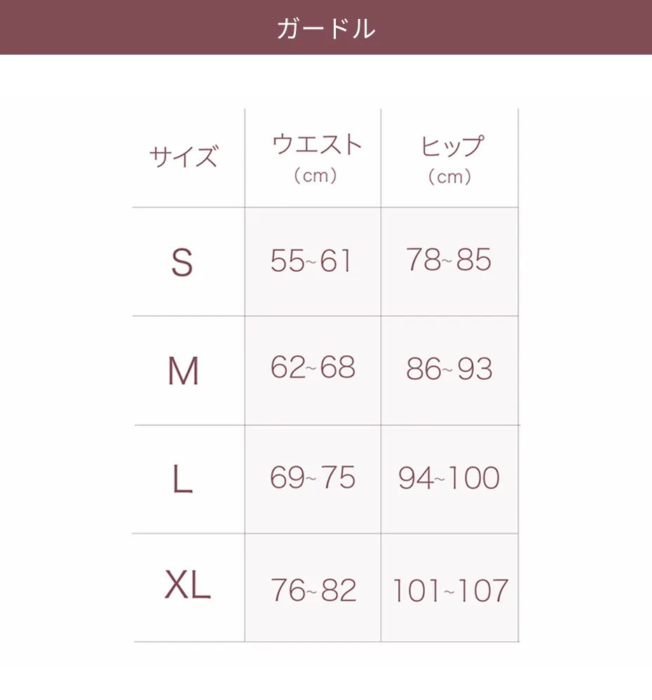ガードルのサイズ表