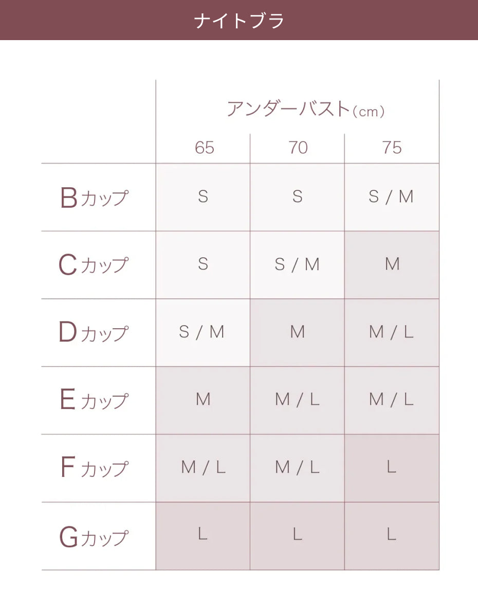 ナイトブラのサイズ表
