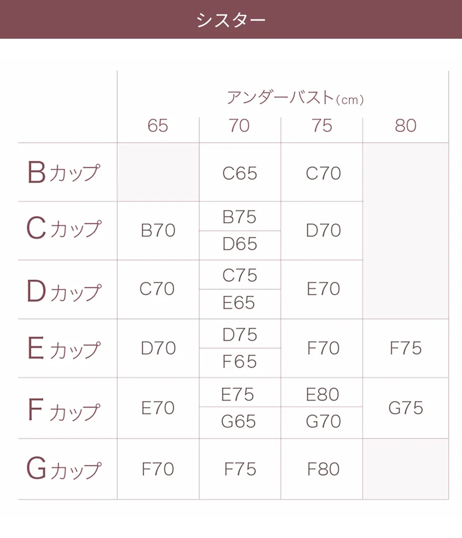 シスターのサイズ表